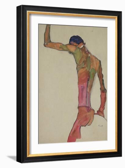 Male Nude with Arm Raised-Egon Schiele-Framed Giclee Print