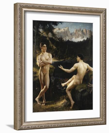 Male Nudes by a River in an Alpine Landscape-Hofer Gottfried-Framed Giclee Print