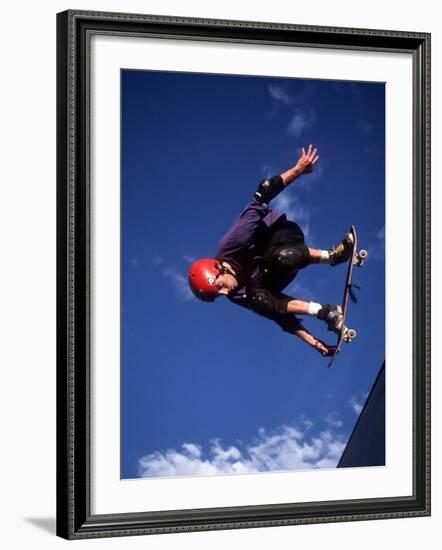 Male Skaeboarder Flys over the Vert, Boulder, Colorado, USA-null-Framed Photographic Print