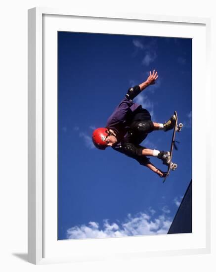 Male Skaeboarder Flys over the Vert, Boulder, Colorado, USA-null-Framed Photographic Print