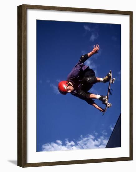 Male Skaeboarder Flys over the Vert, Boulder, Colorado, USA-null-Framed Photographic Print