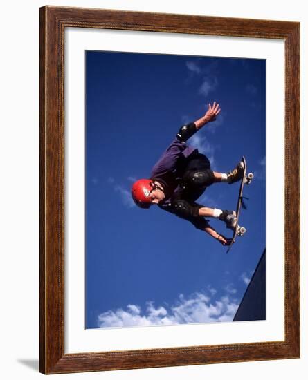 Male Skaeboarder Flys over the Vert, Boulder, Colorado, USA-null-Framed Photographic Print