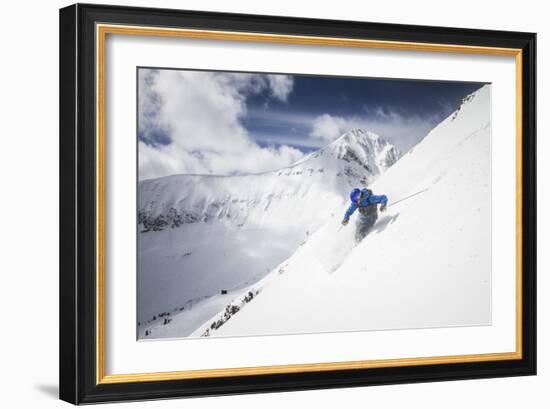 Male Skier Above The Pinnacles With Lone Peak In The Background Big Sky Resort, Montana-Ryan Krueger-Framed Photographic Print