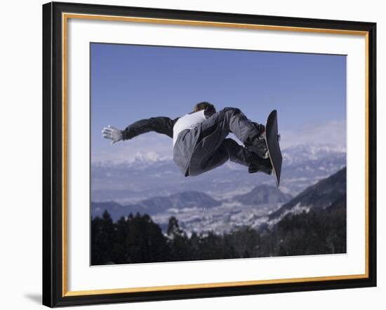 Male Snowboarder Flying over the Vert-null-Framed Photographic Print