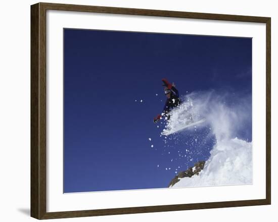 Male Snowboarder Flying Through the Air-null-Framed Photographic Print