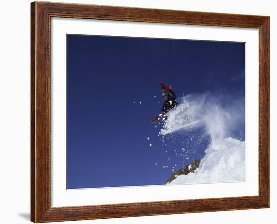 Male Snowboarder Flying Through the Air-null-Framed Photographic Print