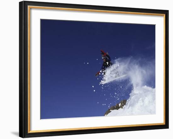 Male Snowboarder Flying Through the Air-null-Framed Photographic Print