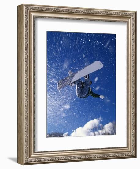 Male Snowboarder Flying Throught the Air-null-Framed Photographic Print