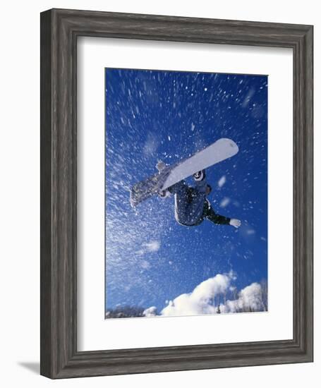 Male Snowboarder Flying Throught the Air-null-Framed Photographic Print