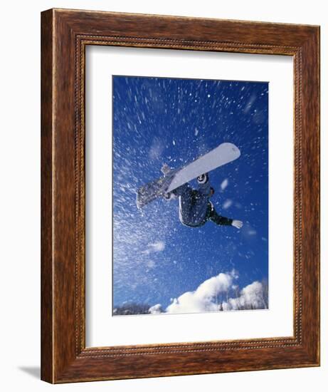 Male Snowboarder Flying Throught the Air-null-Framed Photographic Print