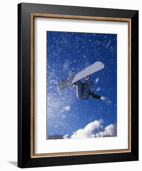 Male Snowboarder Flying Throught the Air-null-Framed Photographic Print