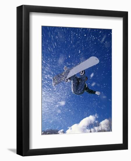 Male Snowboarder Flying Throught the Air-null-Framed Photographic Print