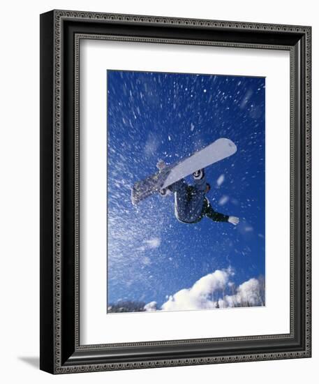 Male Snowboarder Flying Throught the Air-null-Framed Photographic Print