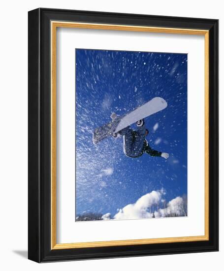 Male Snowboarder Flying Throught the Air-null-Framed Photographic Print