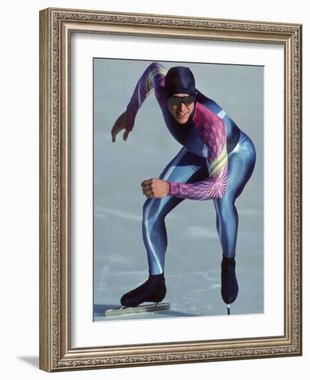 Male Speed Skater in Action at the Start-null-Framed Photographic Print