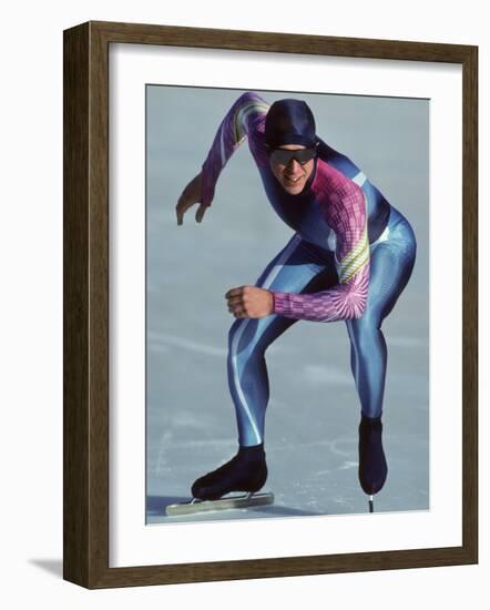 Male Speed Skater in Action at the Start-null-Framed Photographic Print