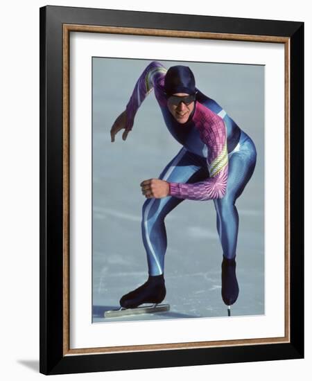 Male Speed Skater in Action at the Start-null-Framed Photographic Print