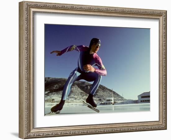 Male Speed Skater in Action at the Start-null-Framed Photographic Print