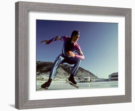 Male Speed Skater in Action at the Start-null-Framed Photographic Print