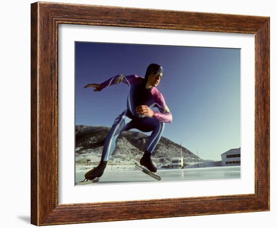 Male Speed Skater in Action at the Start-null-Framed Photographic Print