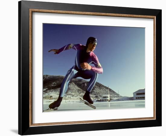 Male Speed Skater in Action at the Start-null-Framed Photographic Print