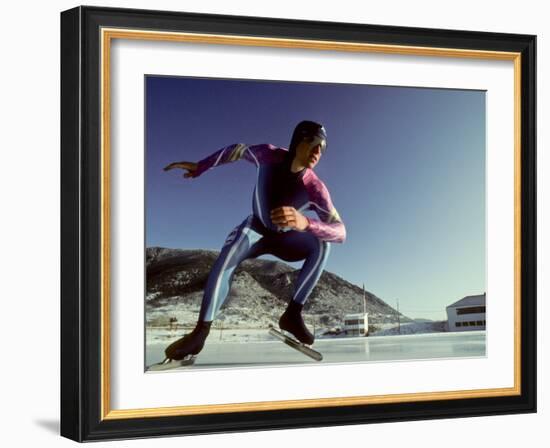 Male Speed Skater in Action at the Start-null-Framed Photographic Print