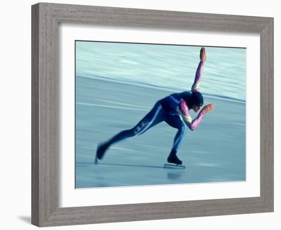 Male Speed Skater in Action-null-Framed Photographic Print