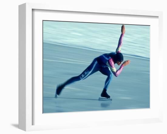 Male Speed Skater in Action-null-Framed Photographic Print