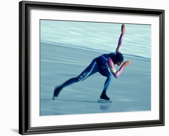 Male Speed Skater in Action-null-Framed Photographic Print