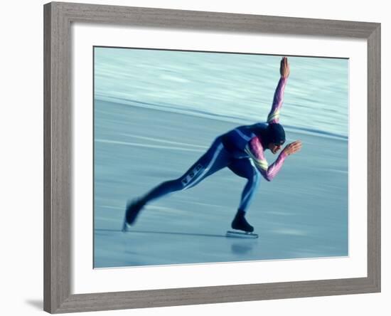 Male Speed Skater in Action-null-Framed Photographic Print