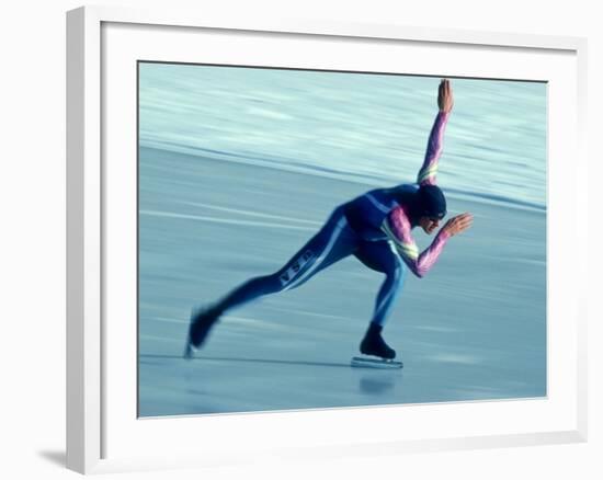 Male Speed Skater in Action-null-Framed Photographic Print