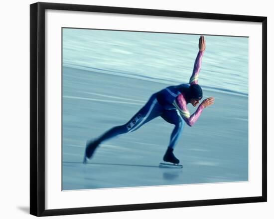 Male Speed Skater in Action-null-Framed Photographic Print