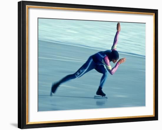 Male Speed Skater in Action-null-Framed Photographic Print