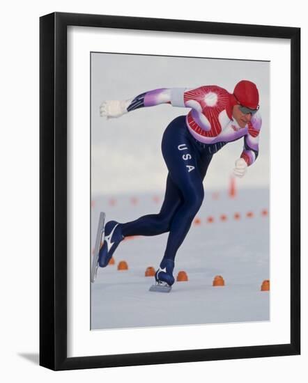 Male Speed Skater in Action-null-Framed Photographic Print