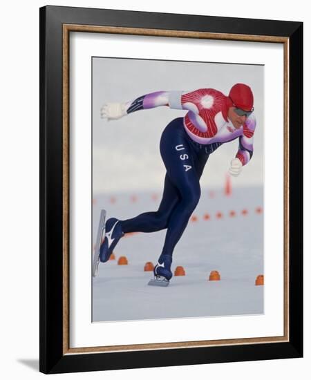 Male Speed Skater in Action-null-Framed Photographic Print