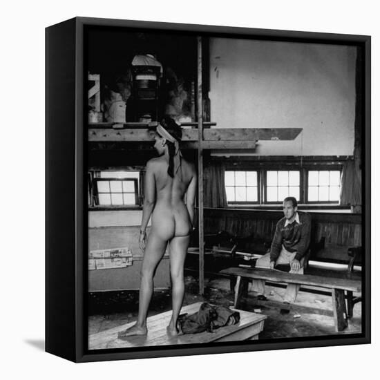 Male Student Sketching Nude Female Model During Life Class at Skowhegan Art School-Eliot Elisofon-Framed Premier Image Canvas