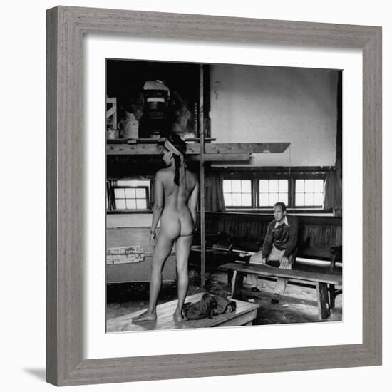 Male Student Sketching Nude Female Model During Life Class at Skowhegan Art School-Eliot Elisofon-Framed Photographic Print