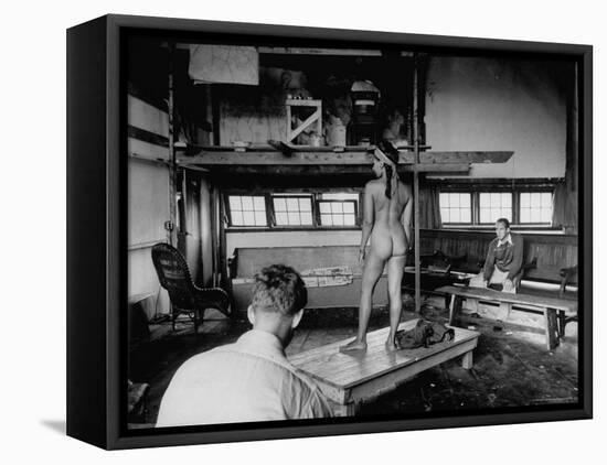 Male Students Sketching Nude Female Model During Life Drawing Class at Skowhegan Art School-Eliot Elisofon-Framed Premier Image Canvas