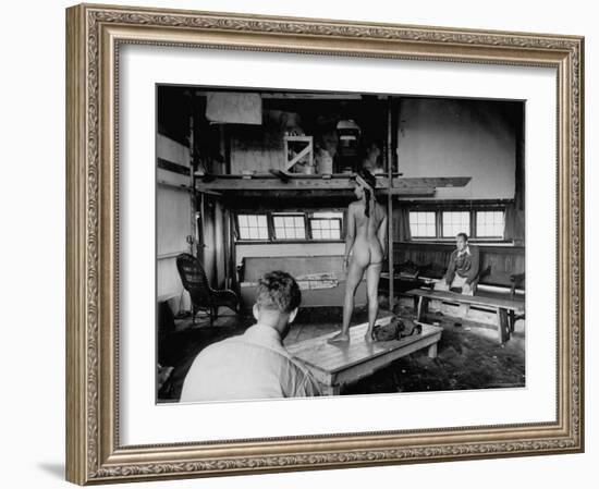 Male Students Sketching Nude Female Model During Life Drawing Class at Skowhegan Art School-Eliot Elisofon-Framed Photographic Print