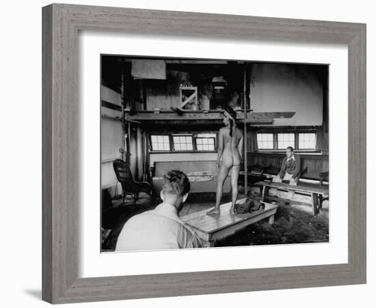 Male Students Sketching Nude Female Model During Life Drawing Class at Skowhegan Art School-Eliot Elisofon-Framed Photographic Print