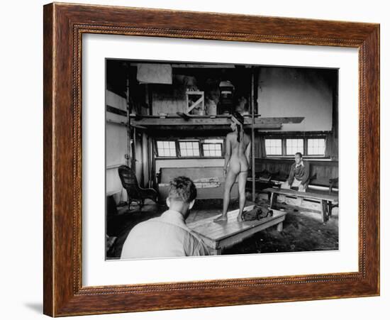 Male Students Sketching Nude Female Model During Life Drawing Class at Skowhegan Art School-Eliot Elisofon-Framed Photographic Print