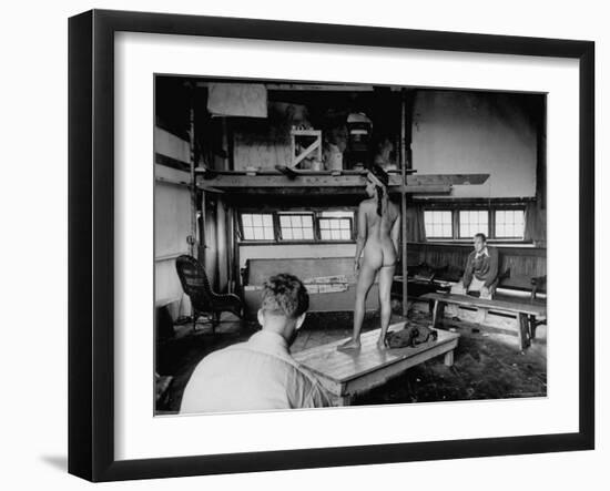 Male Students Sketching Nude Female Model During Life Drawing Class at Skowhegan Art School-Eliot Elisofon-Framed Photographic Print