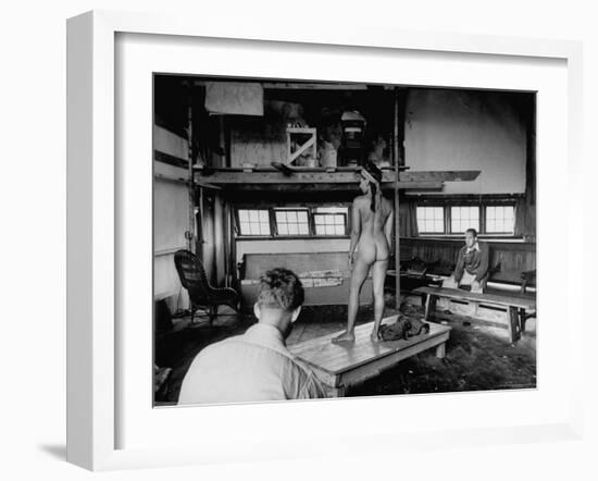 Male Students Sketching Nude Female Model During Life Drawing Class at Skowhegan Art School-Eliot Elisofon-Framed Photographic Print