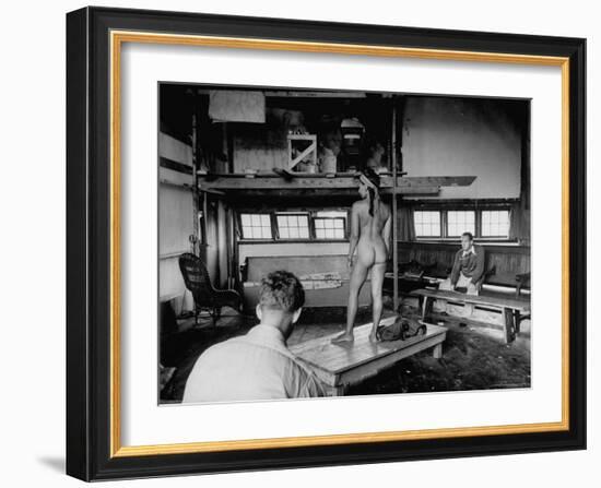 Male Students Sketching Nude Female Model During Life Drawing Class at Skowhegan Art School-Eliot Elisofon-Framed Photographic Print