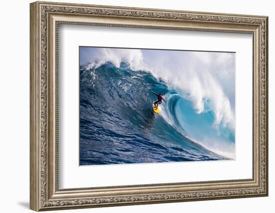 Male Surfer Surfing Wave in Pacific Ocean, Peahi, Hawaii, USA-null-Framed Photographic Print