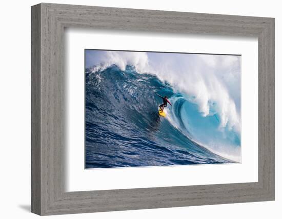 Male Surfer Surfing Wave in Pacific Ocean, Peahi, Hawaii, USA-null-Framed Photographic Print