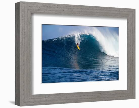 Male Surfer Surfing Wave in Pacific Ocean, Peahi, Hawaii, USA-null-Framed Photographic Print