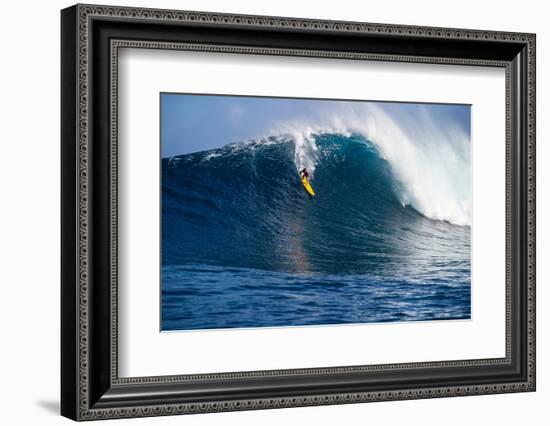 Male Surfer Surfing Wave in Pacific Ocean, Peahi, Hawaii, USA-null-Framed Photographic Print