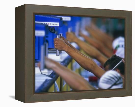 Male Swimmers at the Start of a Backstroke Race-null-Framed Premier Image Canvas