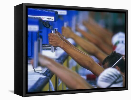 Male Swimmers at the Start of a Backstroke Race-null-Framed Premier Image Canvas